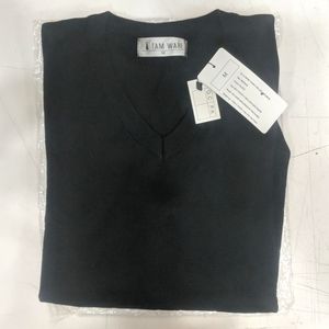 Black V-neck lightweight sweater